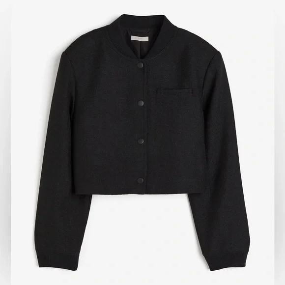 H&M Black Textured Bomber Jacket cardigan black tweed size small - Picture 4 of 10